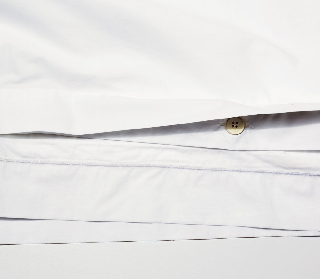 Close up of Percale Duvet Cover showing texture and inside buttons.