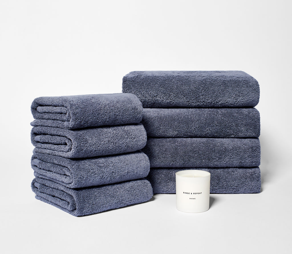 set of a folded terry long cotton staple towels