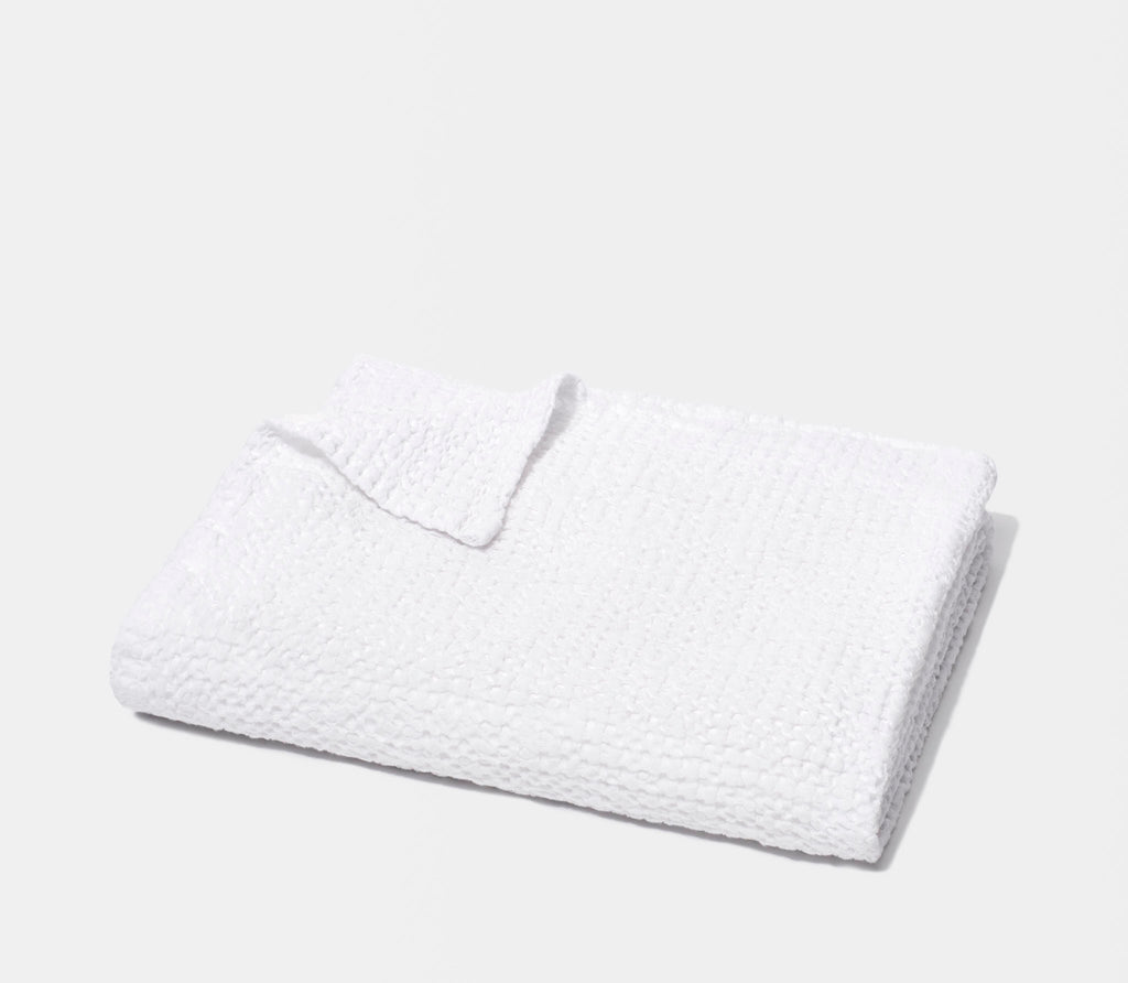 Folded Essential White Honeycomb Bath Towel with white background.
