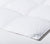 Corner of white premium Down Comforter showing Snowe logo.